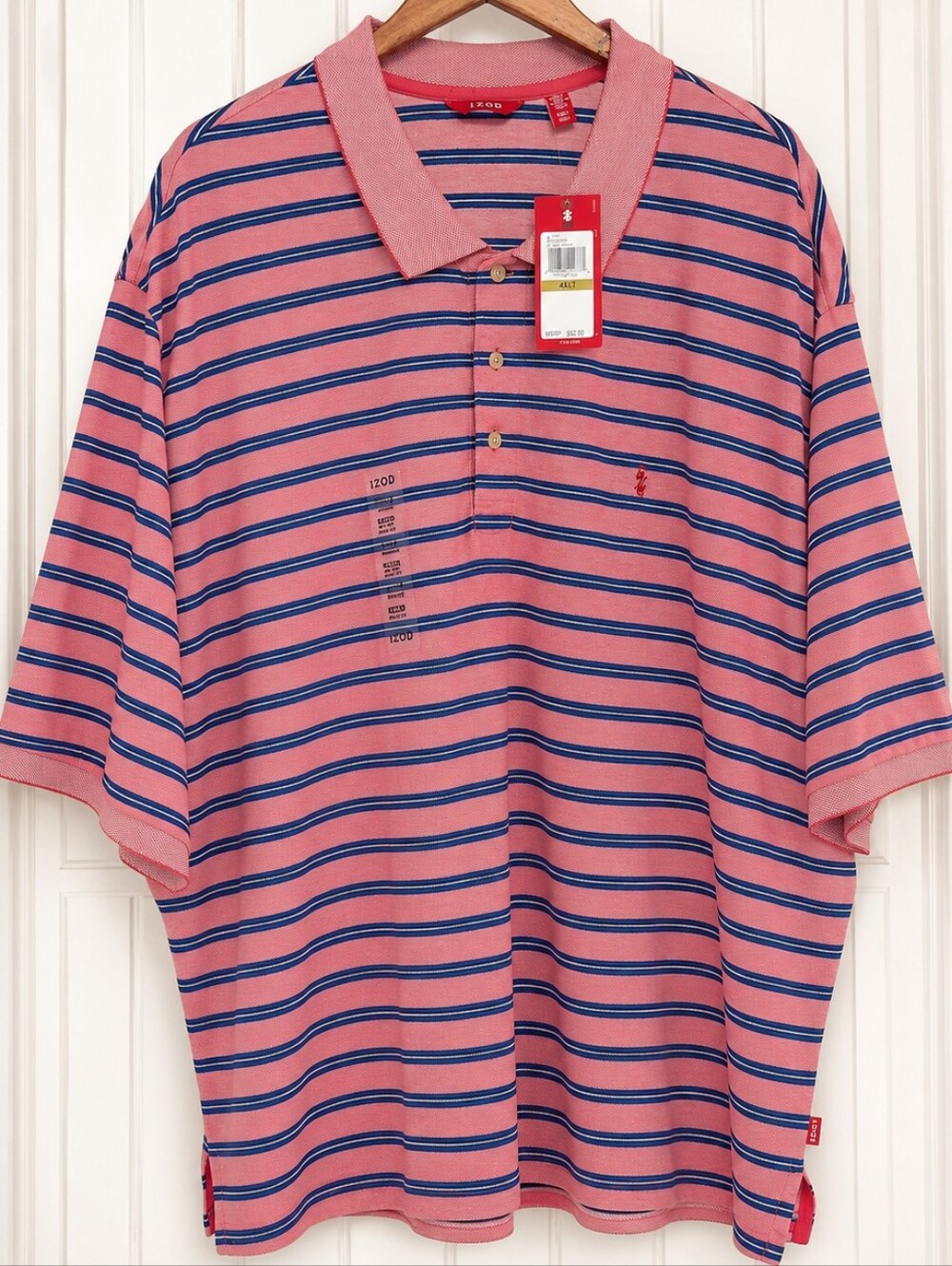 IZOD Men's 4XLT Red White Short Sleeve Polo Shirt Blue Stripes NWT